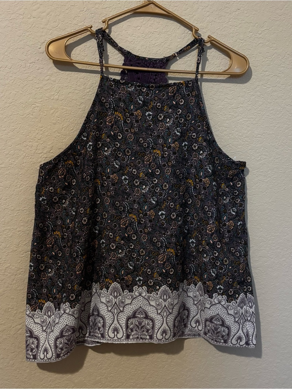 Blue Rain Womens Dark Floral Halter Tank Lace Back Size Medium